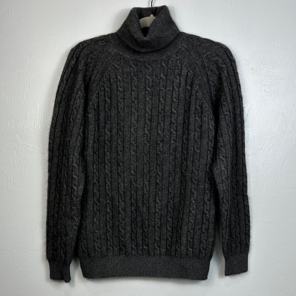 ESTNATION Vintage Gray Cable Knit Wool Blend Turtleneck Sweater Size M